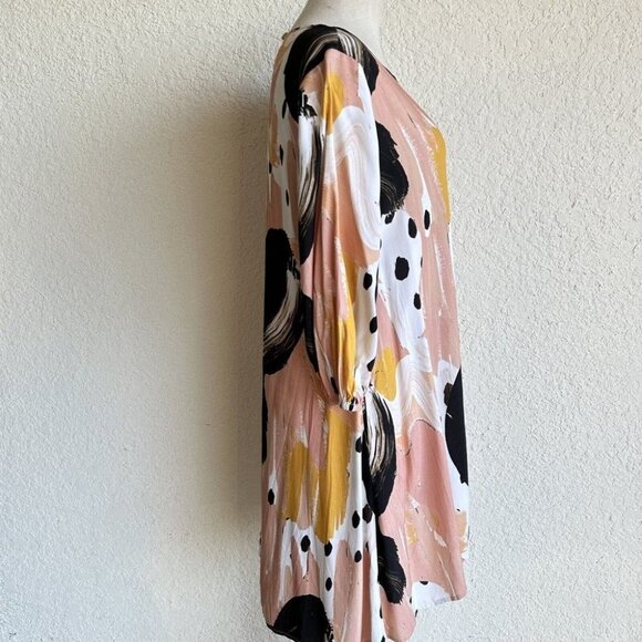 The Odells Rose/Peach  Black Long Sleeve Abstract/Geometric A Line Dress S - Picture 6 of 15